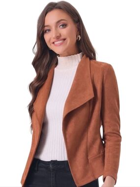 Allegra K Women's Faux Suede Jacket Open Front Lapel Draped Outwear Cardigan